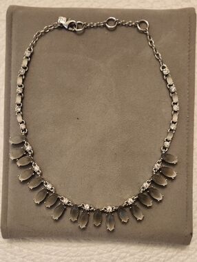 Banana Republic Silver Necklace with Gray Teardrop Stones and Clear Crystals